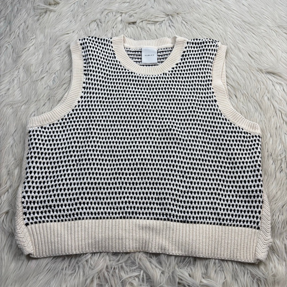 Varley Women's XL Knowles Textured Sweater Vest Preppy Academia Heritage Cotton